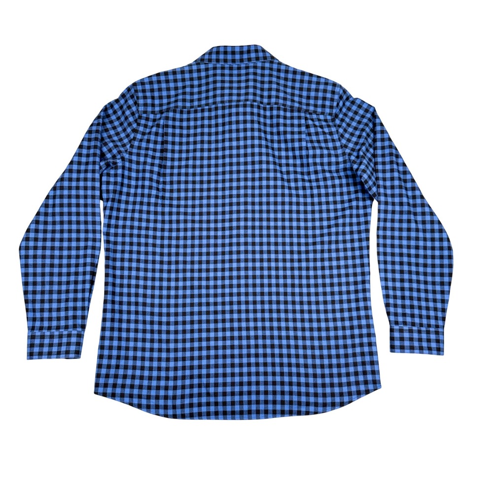 LL Bean Flannel Shirt Mens Large Tall Blue Black Gingham Cotton Button Down - Picture 9 of 10